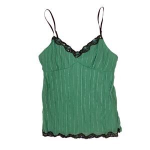 Y2K Green Sparkly Lace Sequin Camisole Top Women’s Large Vintage Fairycore Tank
